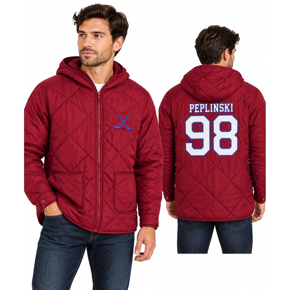 Quilted Hockey Jacket Mens Medium Burgundy Peplinski 98 Hooded Zip
